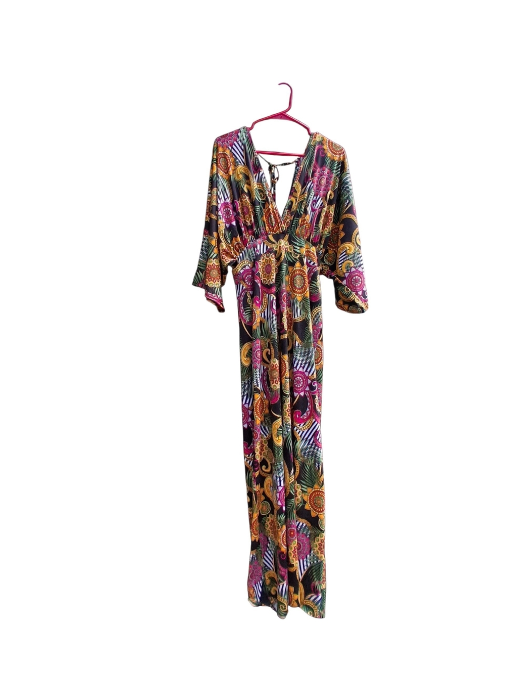 Touch Me Floral Multi-Color Maxi Dress with V-Neck and Tie Waist Woman's - Picture 5 of 11